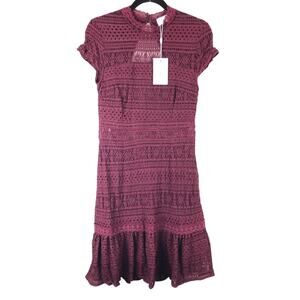 Foxiedox Maroon Wine Red Ellie Fit & Flare Lace Open Back Cap Sleeve Mini Dress
